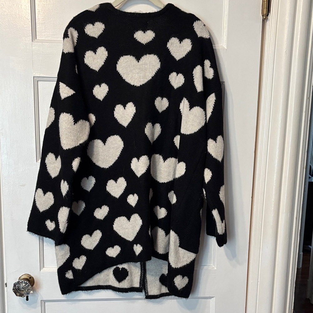 Anthropologie Black Cardigan with Cream Hearts - Picture 4 of 6